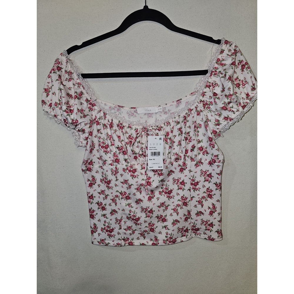 Lush Women's Floral Pink Romantic Y2k Style Sweet Feminine Blouse Top XL - Picture 3 of 8